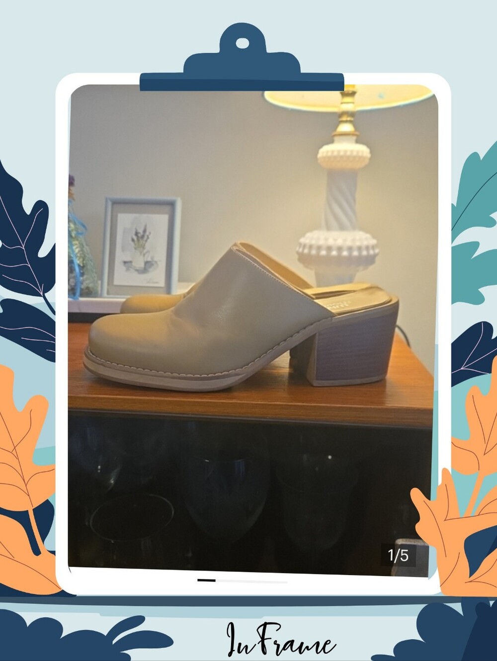 White Mountain Taupey Yellow  Slip-On Leather Block Heel Mule Size 8